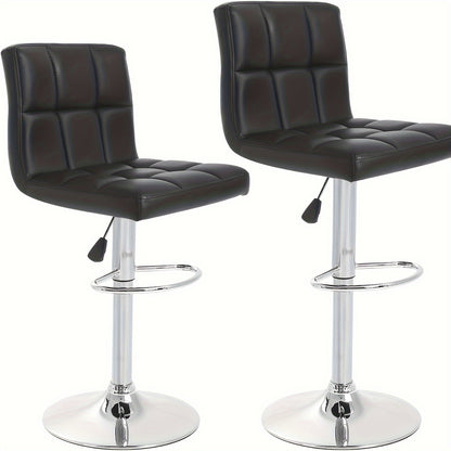 Adjustable Swivel Bar Stools Set of 2 with Back Support - Hydraulic Height PU Leather Armless Bar Chairs, Galvanized Steel Frame, Modern Kitchen Counter & Living Room Seating