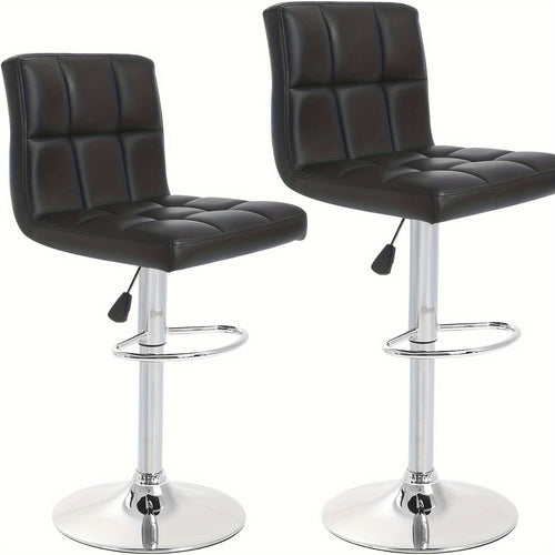 Adjustable Swivel Bar Stools Set of 2 with Back Support - Hydraulic Height PU Leather Armless Bar Chairs, Galvanized Steel Frame, Modern Kitchen Counter & Living Room Seating