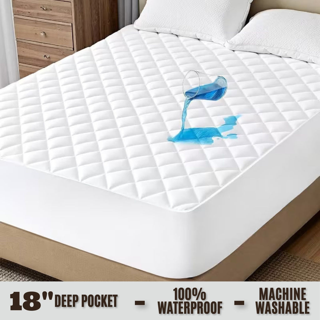 1pc Waterproof Mattress Protector - Deep-Fit Mattress Cover with Extended 18" Grip – Soft Quilted Fitted Sheet Style Sleep Layer with Liquid Shielding – Secure Stretch Fit Bedding Cover – Noiseless, Easy-Care Washable - Available in All Sizes