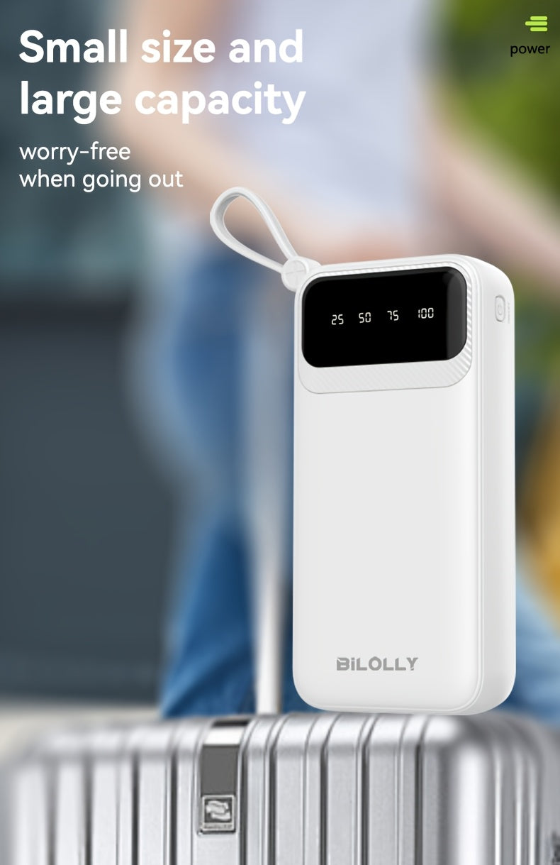 Portable 10000/20000Mah Mobile Power Bank with Built-In Charging Cable - Ultra-Thin Portable Charging Pack, 5V/2A Fast Charging Power Bank, LED Power Display, Suitable for Mobile Phones And Tablets, a Must-Have for Outdoor Travel