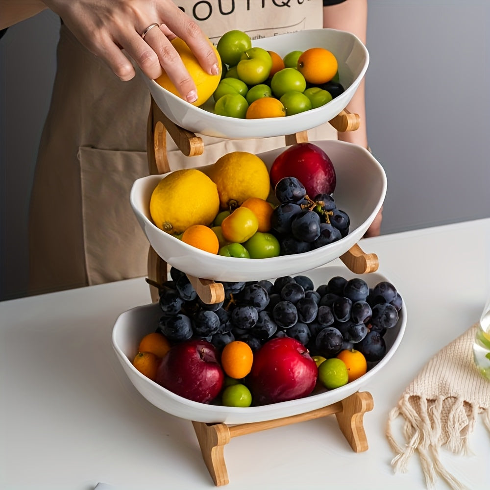Wooden Fruit Stand, Luxurious Art Deco Style, Multi-Purpose Snack Tray, Creative Candy Display Pedestal, 2/3-Tier, No Electricity Required, for Living Room, Home Use