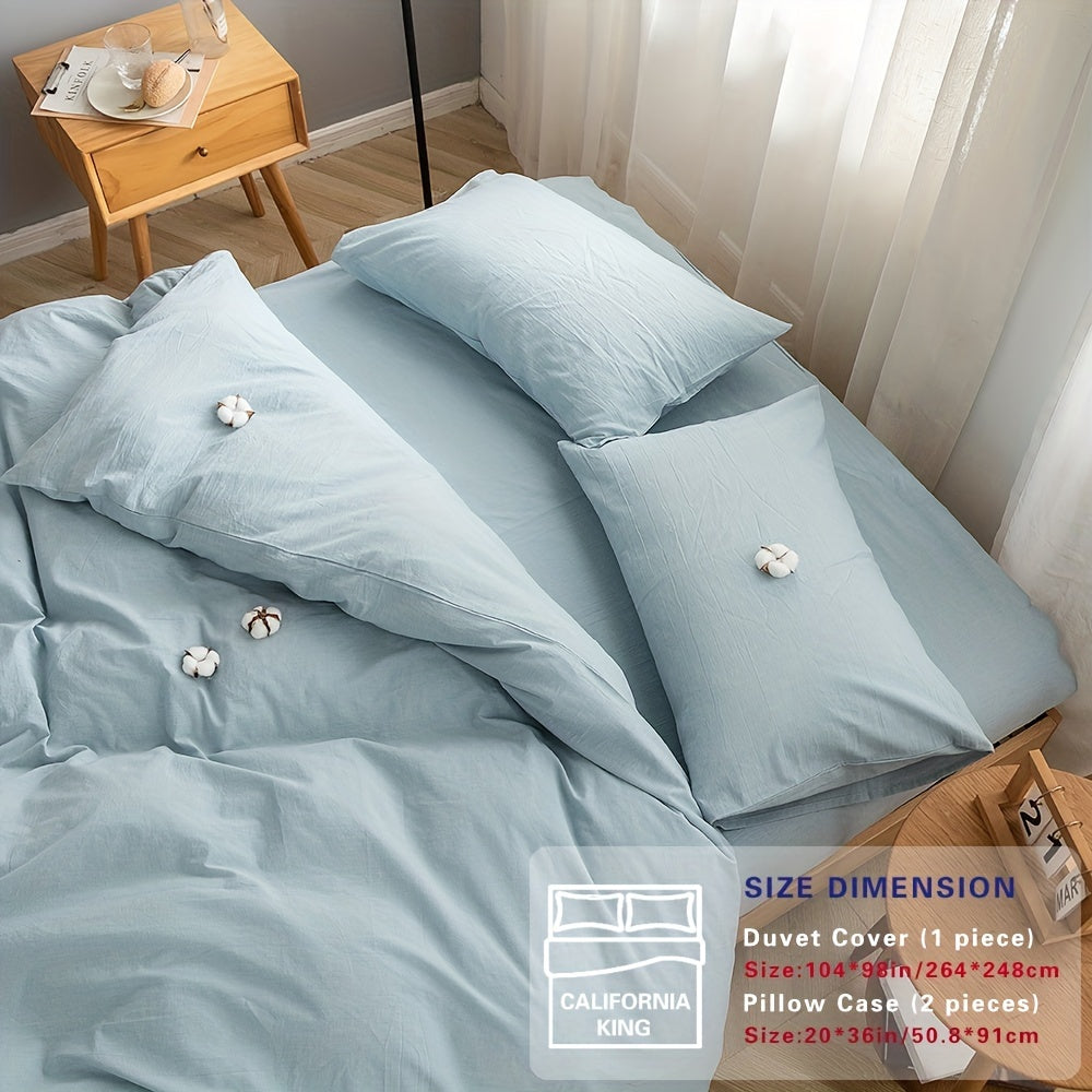 100% Washed Cotton Duvet Cover Set – Breathable, Durable & Ultra-Soft Comfy Bedding Set for All Seasons, Multiple Sizes & Colours