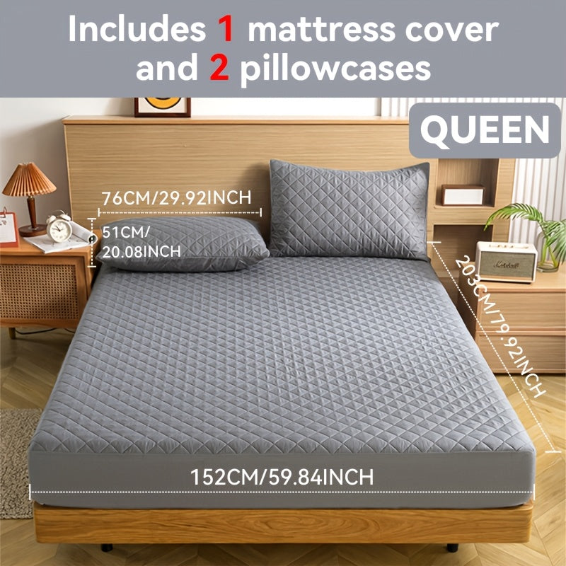 Waterproof Mattress Protector with Embossed Design – Non-Slip Thickened Cover, 21" Deep Pocket, Optional Pillowcase, Twin Full Queen King, 19 Colours