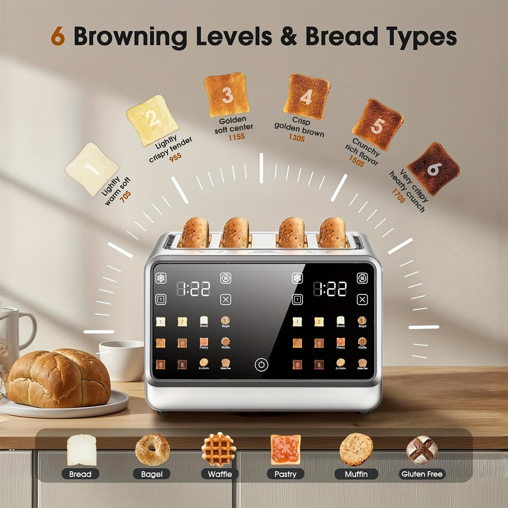 Toaster with Touch Screen Toaster Oven, 24-Slice, Stainless Steel Digital Timer Toaster with LCD Display, 6 Bread Types and 6 Browning Settings, Smart Extra-Wide Toaster Oven with Bagel Cancel and Defrost Function