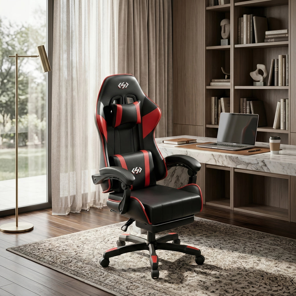 Ergonomic Gaming Chair with 6-Point Support, 135 Degree Recline, Video Game Chair with Independent Pocket Springs And Adjustable Lumbar/Headrest, Faux Leather Office And Gaming Seat, Bedroom, Office, Christmas Gift, Birthday Gift, Adults