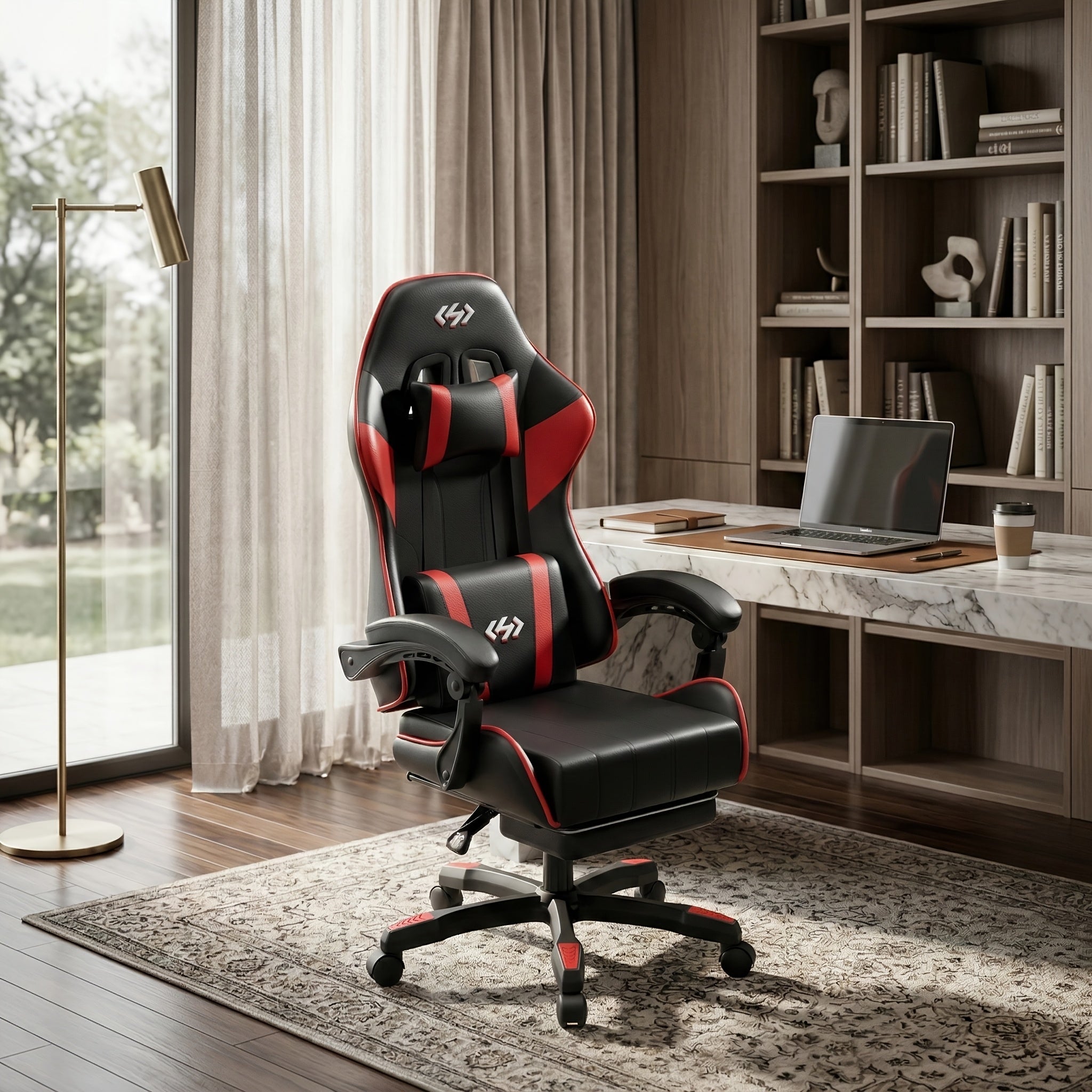 Ergonomic Gaming Chair with 6-Point Support, 135 Degree Recline, Video Game Chair with Independent Pocket Springs And Adjustable Lumbar/Headrest, Faux Leather Office And Gaming Seat, Bedroom, Office, Christmas Gift, Birthday Gift, Adults