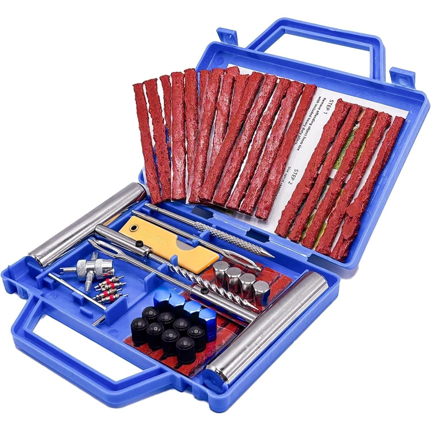 Tire Repair Tool Set Kit, Heavy duty Puncture Plug and Patch Tools Set with Reamer, Insertion Tools, Tire Plugs and Accessories for Car, Motorcycle, Truck, ATV, Tractor, RV, SUV, UTV and Trailer Flat