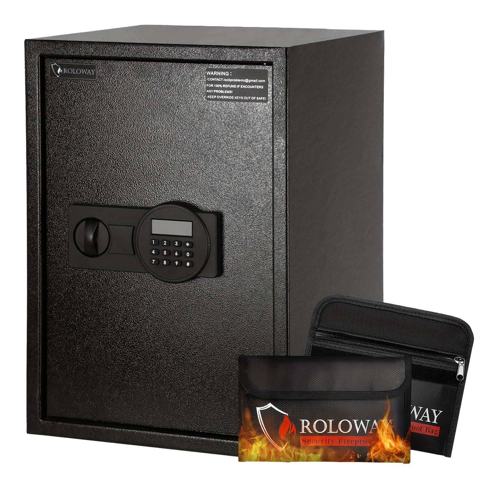 Steel Home Safe Box with Digital Keypad & Fireproof Money Bag – Hidden Security Lock Box for Cash Jewelry Passport, Dual Override Keys, 0.5 to 2.2 Cubic Ft