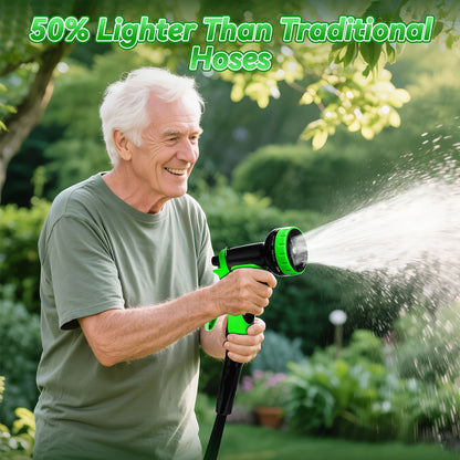 Commercial Grade Flexible Garden Hose Kink-Free with 10-Function Nozzle & 3/4" Aluminum Fittings - Leakproof Lightweight Water Hose for Yard, Lawn, RV, Boat & Camping, Includes Gaskets & PTFE Tape