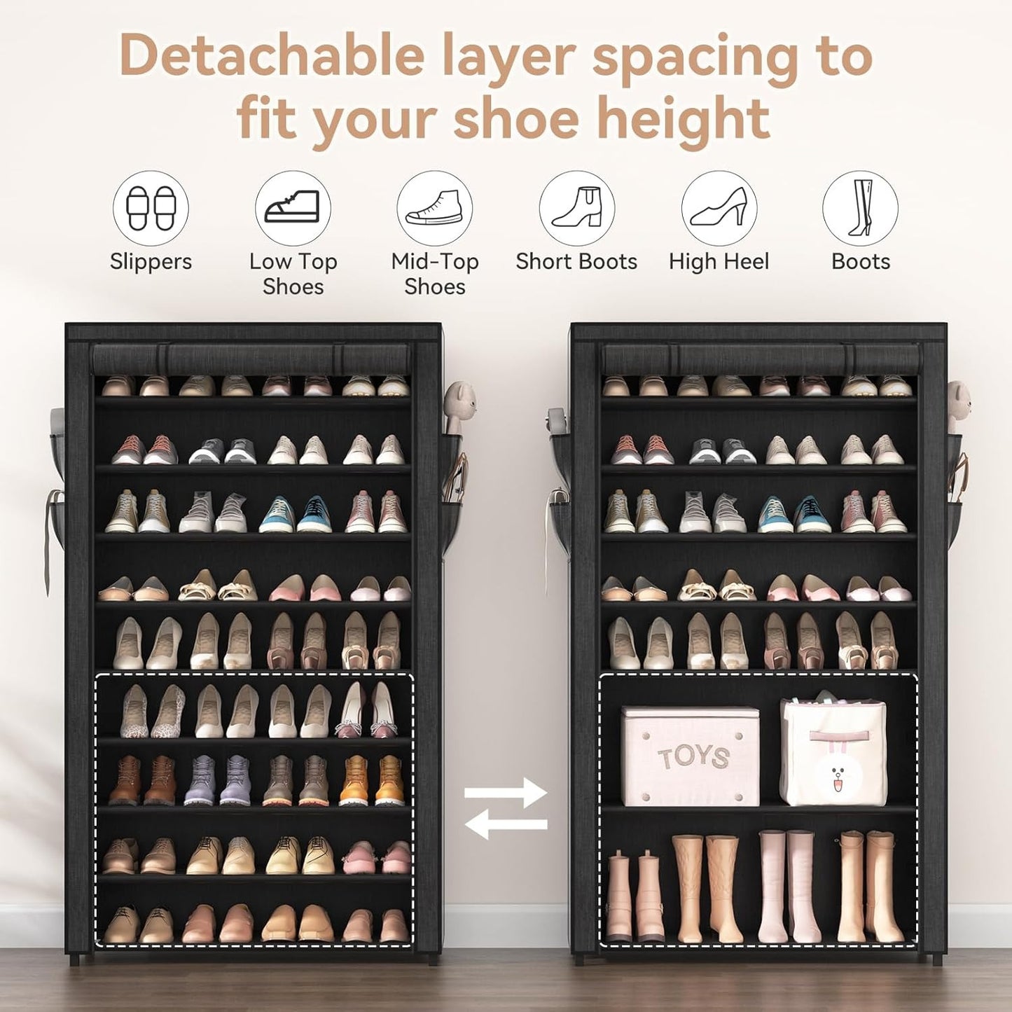 10-Tier Covered Shoe Rack Organizer 40-50 Pairs – Large Capacity Vertical Shoe Shelf with Cover for Closet Entryway Dorm Bedroom Canada