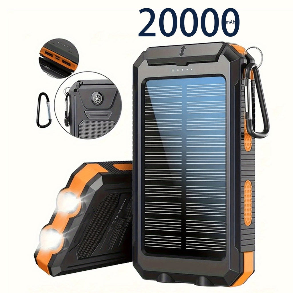 20000mAh Solar Power Bank for Camping, Dual USB Ports, LED Flashlight & Compass – Portable Solar Phone Charger External Battery for Outdoor Activities, Hiking & Emergency