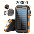 20000mAh Solar Power Bank for Camping, Dual USB Ports, LED Flashlight & Compass – Portable Solar Phone Charger External Battery for Outdoor Activities, Hiking & Emergency