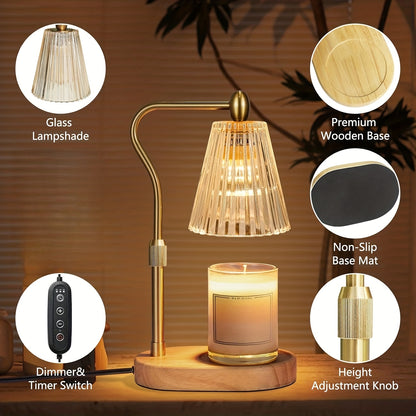 Candle Warming Lamp with Timer & Dimmer, Adjustable Height Glass Wax Melt Lamp – Retro Home Decor Scented Jar Warmer for Bedroom, Perfect Gift for Women