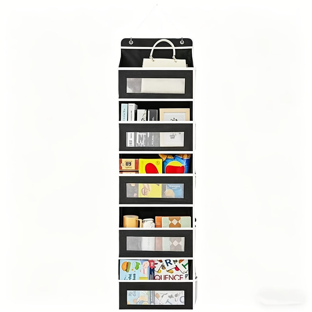 Over Door Storage Rack No Drill – Anti-Slip Door Hanger, 44 lb Capacity, 3 or 5 Tier Space-Saving Organizer for Wardrobe Bathroom Kitchen Dormitory Home (Black/Grey)