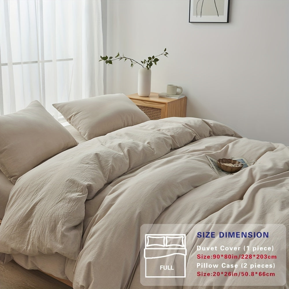 100% Washed Cotton Duvet Cover Set – Breathable, Durable & Ultra-Soft Comfy Bedding Set for All Seasons, Multiple Sizes & Colours
