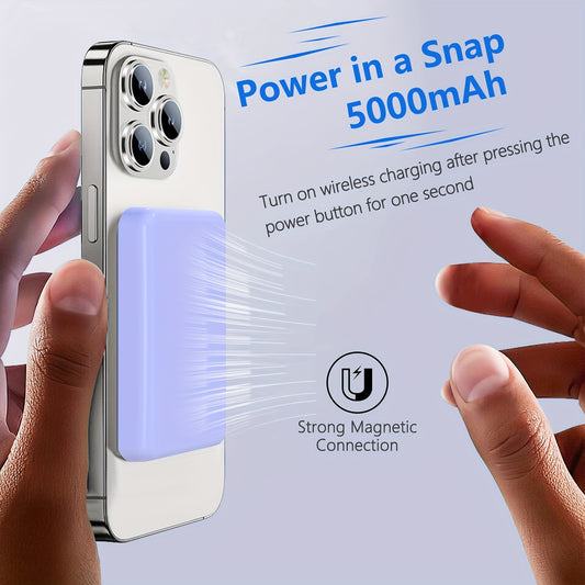 Magnetic Wireless Portable Charger, 5000mAh Wireless Power Bank PD 20W Fast Charging for Magnetic Battery Pack Compatible for iPhone 16/15/14/13/12/Pro