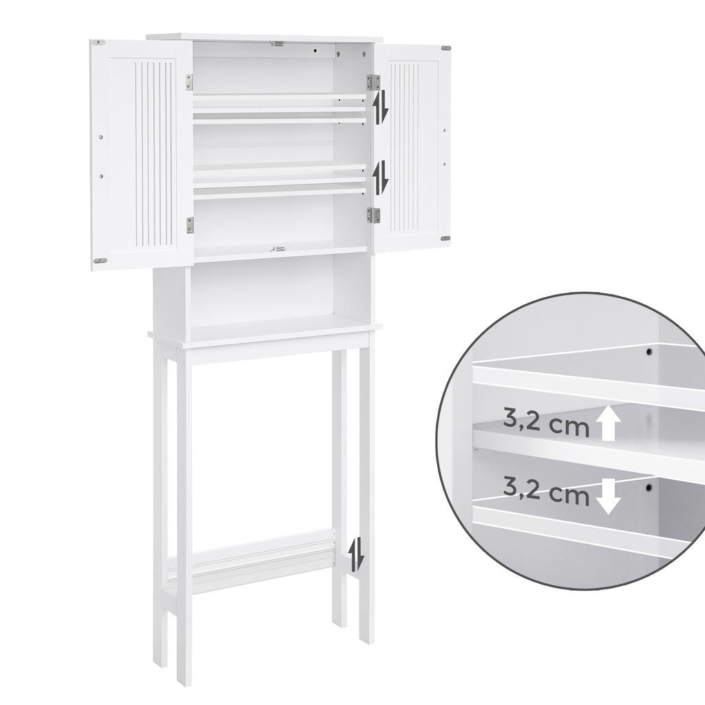 Bathroom Space Saver Cabinet, Adjustable Bottom Bar, Over-The-Toilet Storage Unit, 4-Tier Adjustable Shelf Organizer, White