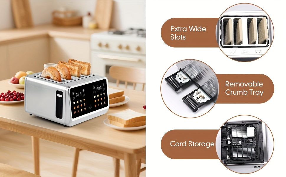 Toaster with Touch Screen Toaster Oven, 24-Slice, Stainless Steel Digital Timer Toaster with LCD Display, 6 Bread Types and 6 Browning Settings, Smart Extra-Wide Toaster Oven with Bagel Cancel and Defrost Function