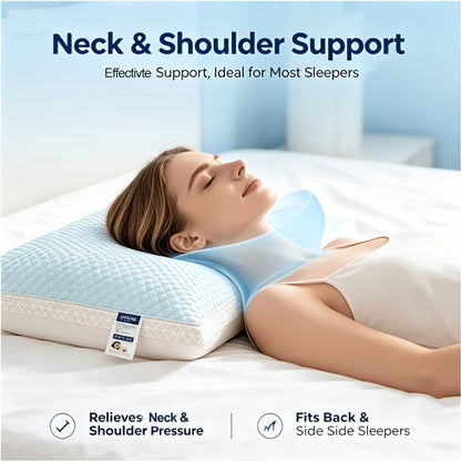 Fiber Filling Cooling Bed Pillows 2-Pack with Satin Zipper Cover – Breathable Moisture-Wicking Neck Support Sleep Pillow, Medium Firmness, All-Season Home Bedding
