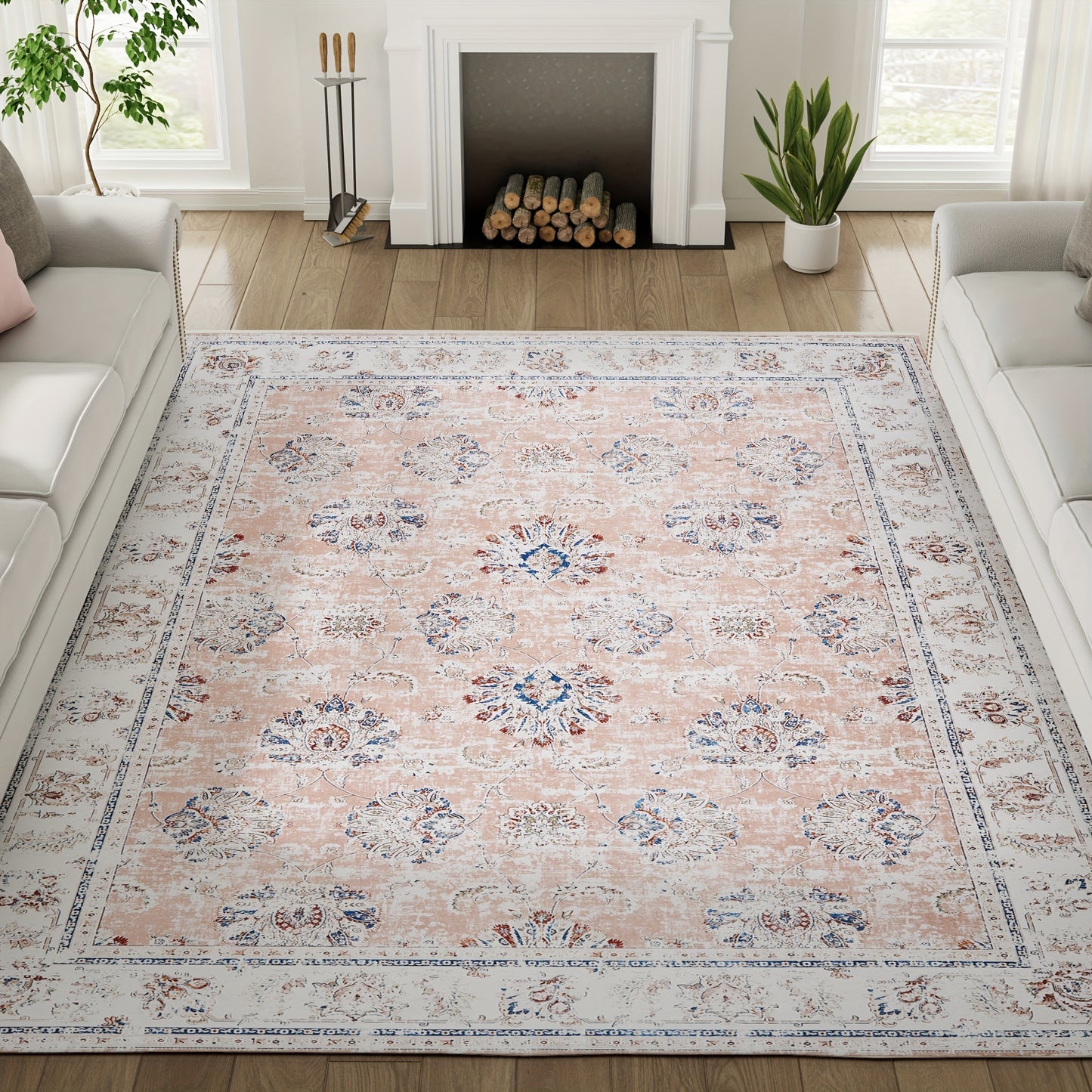 JINCHAN 8x10 Washable Vintage Floral Area Rug – Boho Retro Thin Accent Carpet for Living Room, Bedroom, Kitchen & Farmhouse, Multiple Colours | ShopVora CA