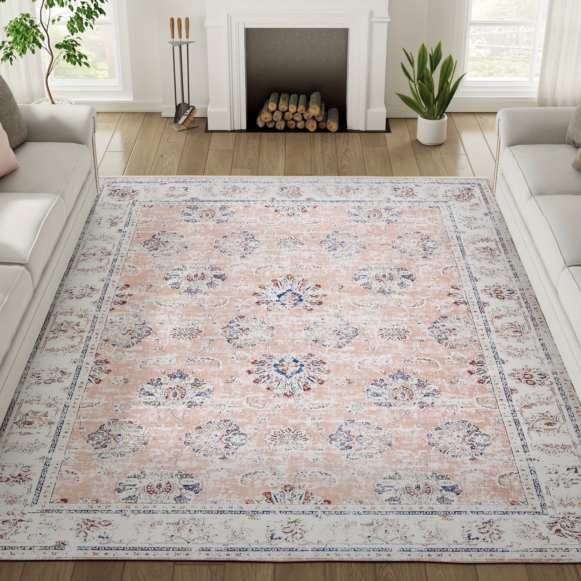 JINCHAN 8x10 Washable Vintage Floral Area Rug – Boho Retro Thin Accent Carpet for Living Room, Bedroom, Kitchen & Farmhouse, Multiple Colours | ShopVora CA