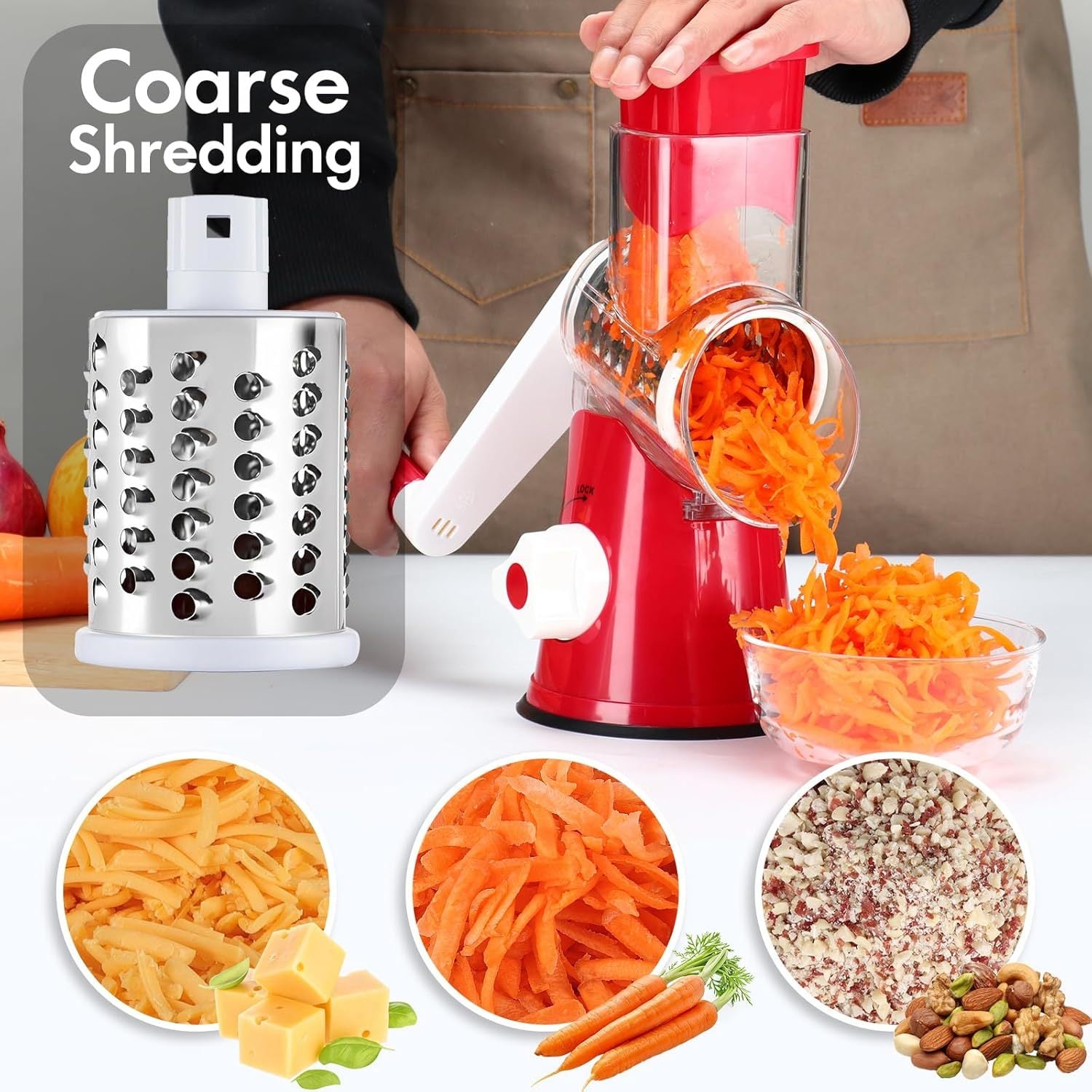 4pcs Multi Functional Hand Cranked Vegetable Cutter, Household Kitchen Manual Vegetable Machine, Slicer, Slicer, Drum Type Vegetable Cutter