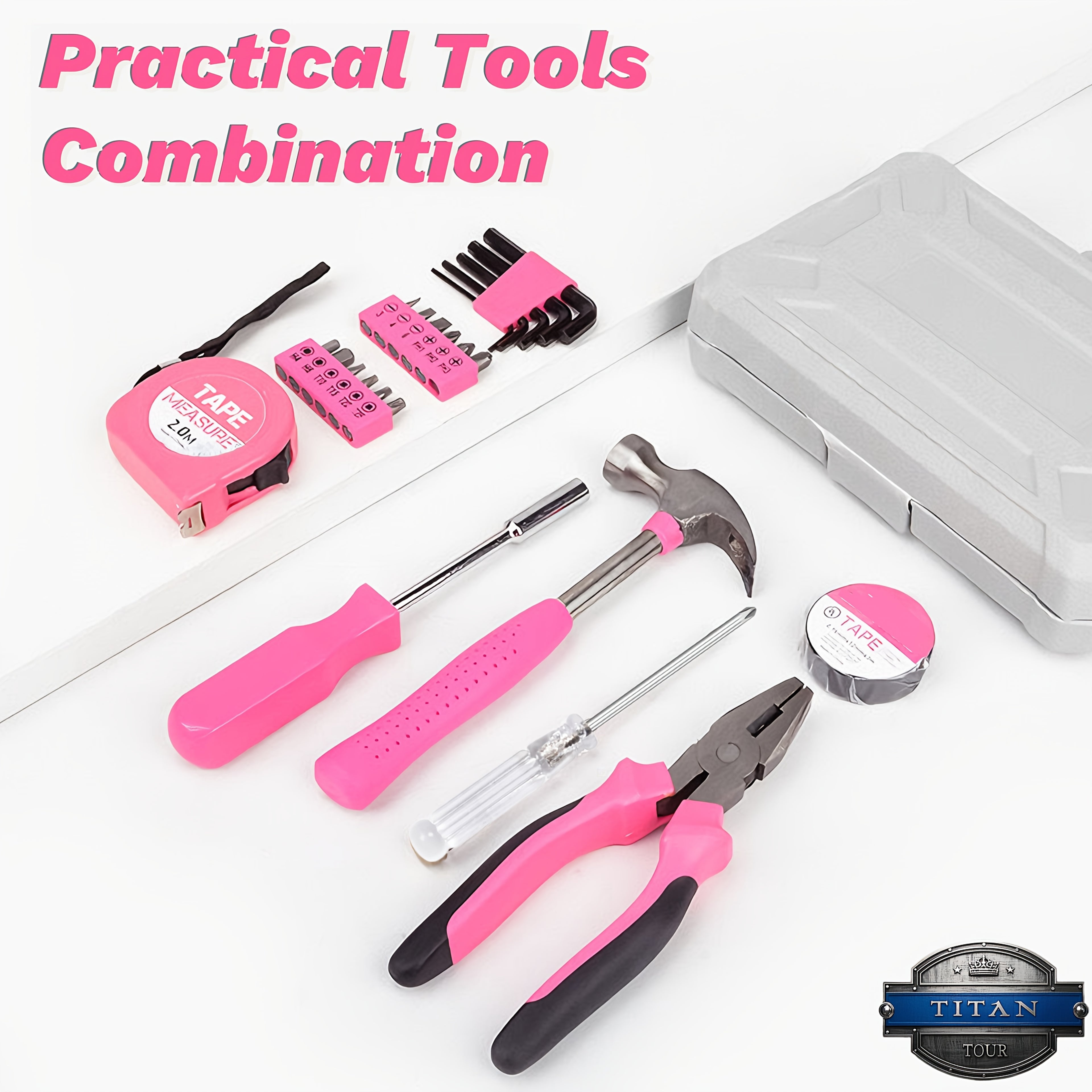 Pink Tool Set Halloween Gift | 24pcs CR-V Alloy Steel Car Repair Tool Kit Set W/ Toolbox | Professional Wrenches/ Pliers/ Screwdrivers/ Claw Hammer/ Tape Measure | Anti-Rust Durable Hand Tools for Automotive & Motorcycle Maintenance