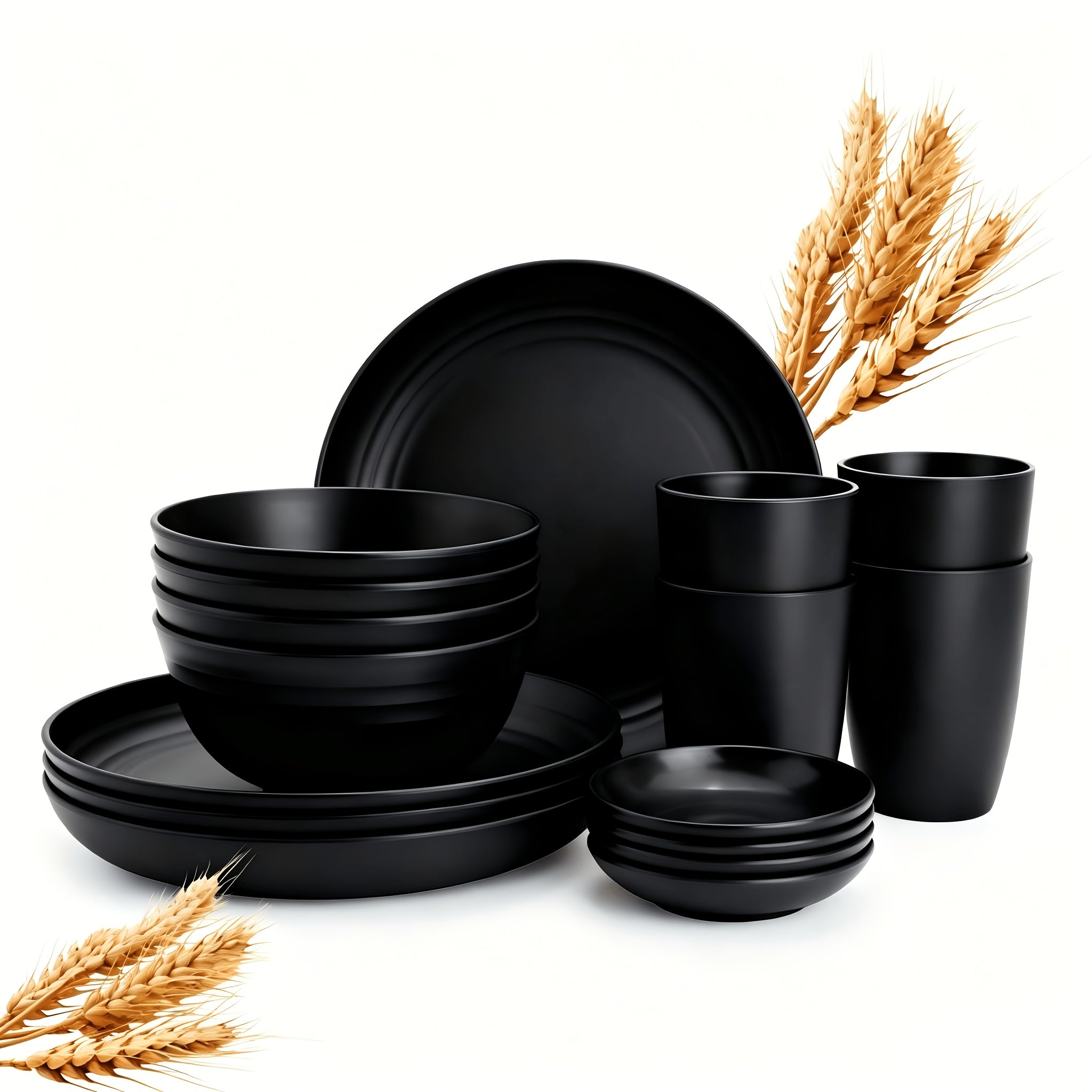 Wheat Straw Dinnerware Set 16 or 32 Piece Unbreakable Dish Set with Plates, Bowls & Cups - Dishwasher Microwave Safe Lightweight Tableware for Camping, Everyday Use & Gifts for Men