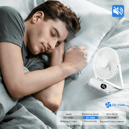 Portable Rechargeable Cooling Fan 5-Speed 3000mAh Battery, Wide-Angle Circulation, Digital Display, Wall-Mounted & Desktop – Quiet Fan for Home Office Camping Bedroom