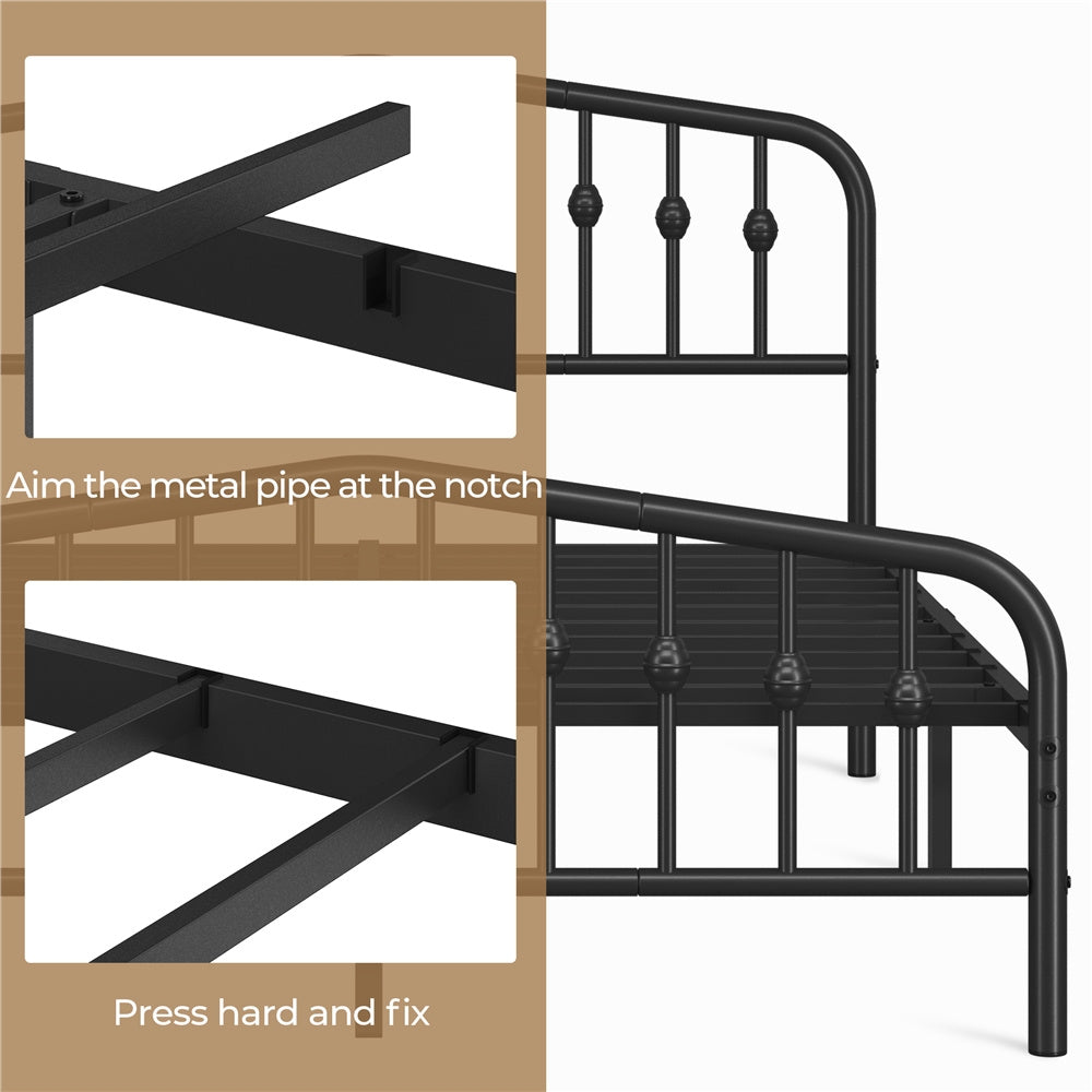 ALDEN DESIGN Bed Frame, Modern Metal Bed Frame with Arched Headboard & Foot Board, Metal Bed Frame, Spacious Under bed Storage Space, Heavy Duty Slat Support, No Box Spring Needed, Queen/Full/Twin, Black/White