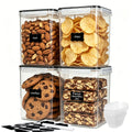 4pcs Large Food Storage Containers 5.2L/ 175oz, BPA Free Plastic Airtight Canisters for Flour, Sugar, Baking Supplies, Rice with Lids, 4 Measuring Cups and 24 Labels, Black