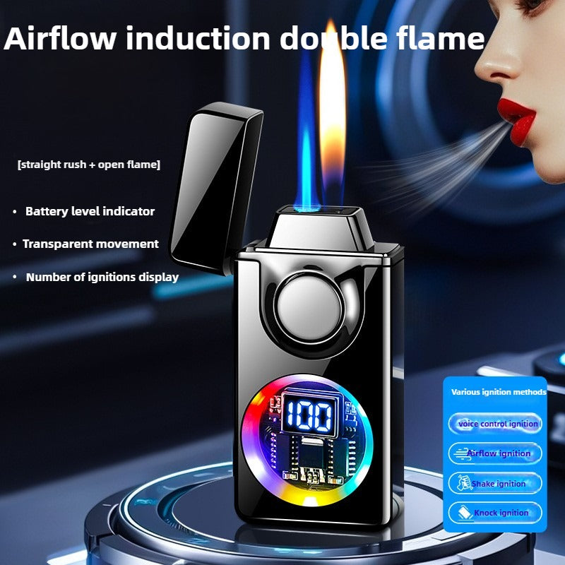 Smart Flip Induction Lighter with Voice Control & 5 Ignition Modes – Refillable Butane Metal Lighter, Visible Fuel Window, Portable EDC for Candles, Camping & Gifts | ShopVora CA