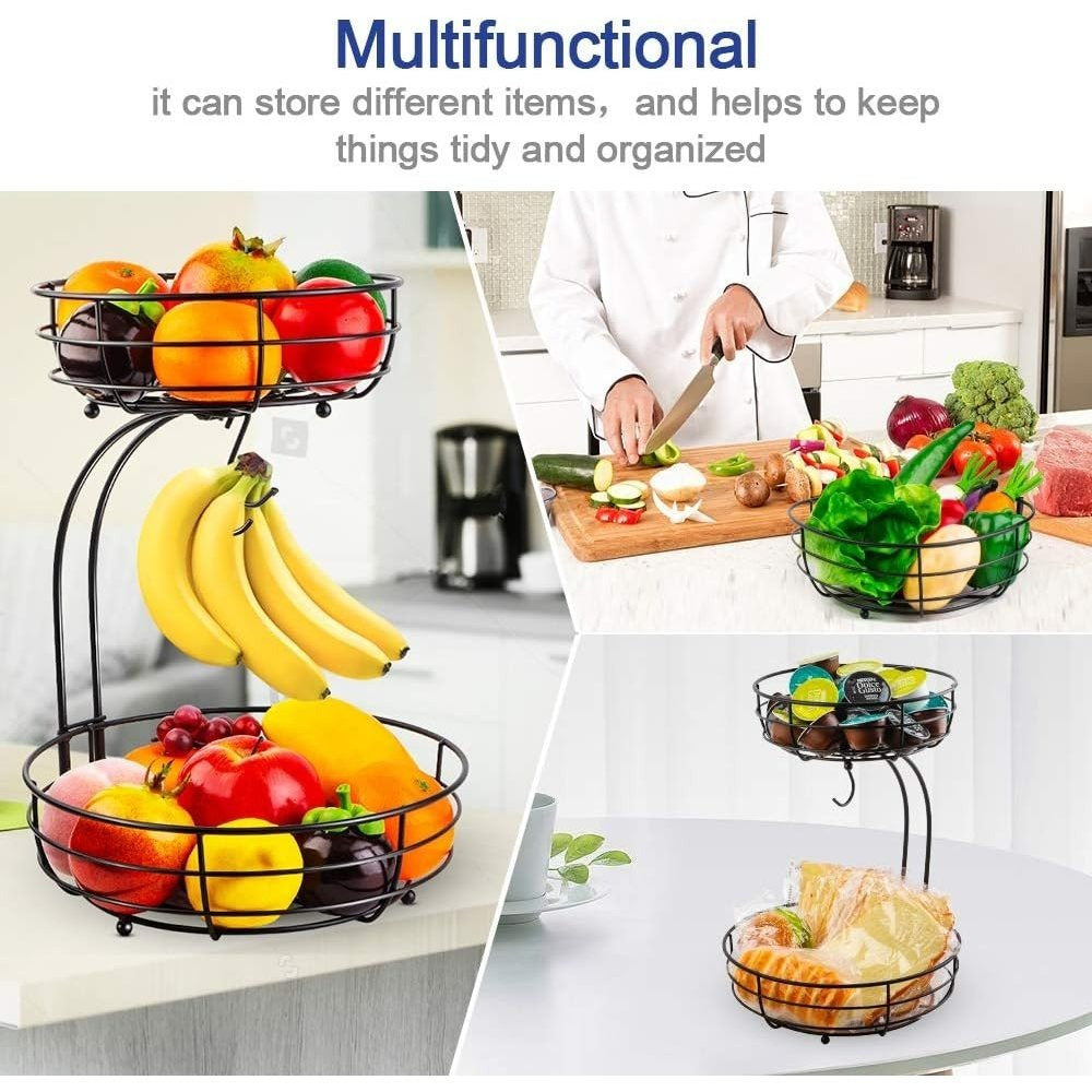 Tier Countertop Fruit Vegetables Basket Bowl Storage With Banana Hanger, Chrome