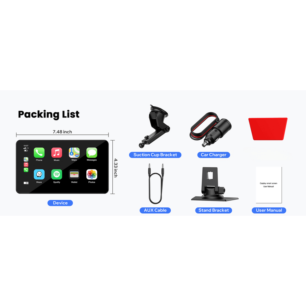 Lamtto 9.26 inch Car Stereo for Wireless Car play and Android Auto, Portable Carplay Screen for Car, with FM, GPS Navigation, AirPlay, AUX/FM, Bluetooth, Voice Control for Android 11+ (7-inch, 9-inch, and 9.26-inch models are available)