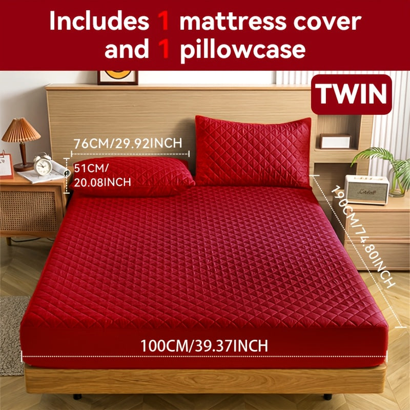 Waterproof Mattress Protector with Embossed Design – Non-Slip Thickened Cover, 21" Deep Pocket, Optional Pillowcase, Twin Full Queen King, 19 Colours