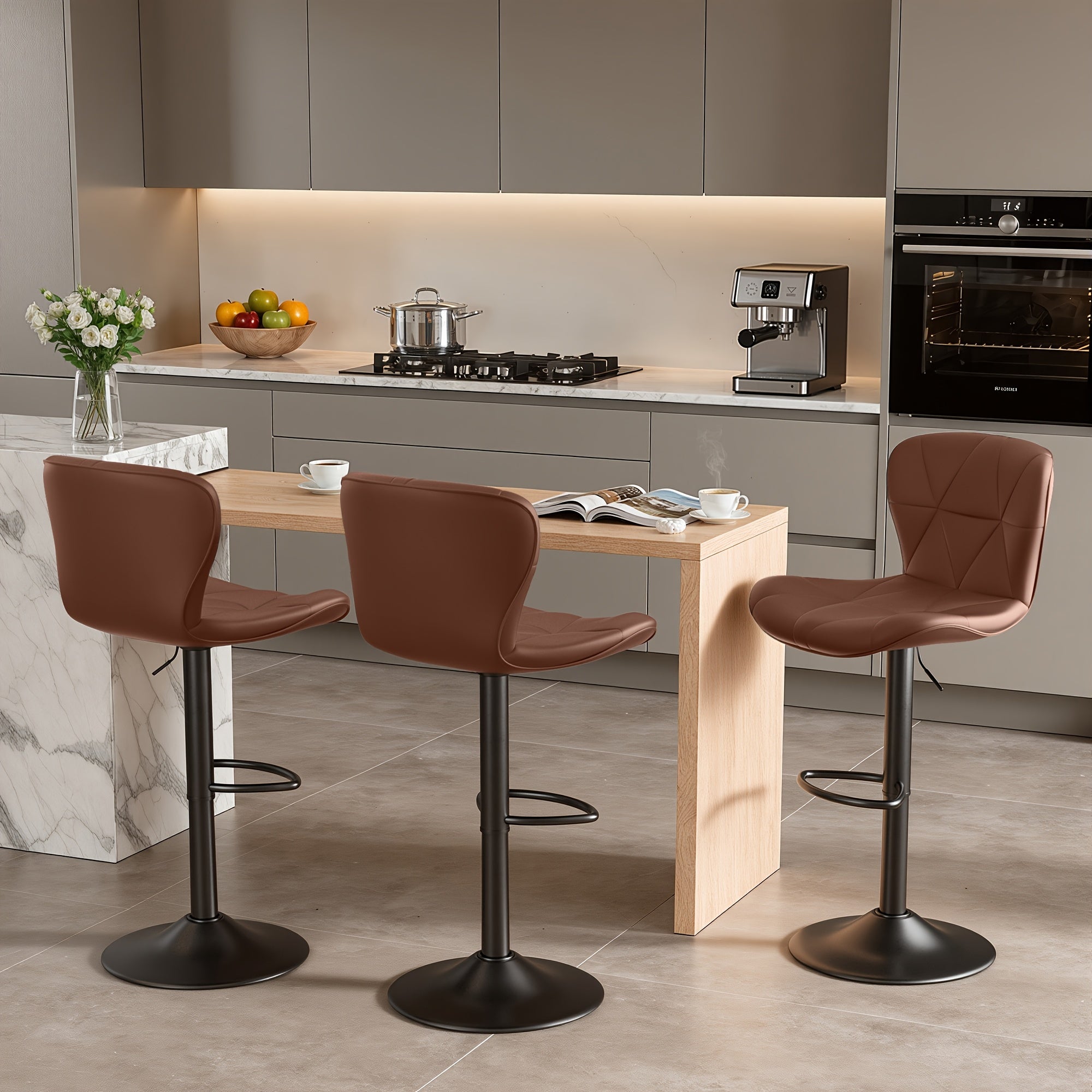 Adjustable Swivel Bar Stools Set of 2 or 3 Modern Faux Leather with Back Support Counter Height Kitchen Island Stools - Canada