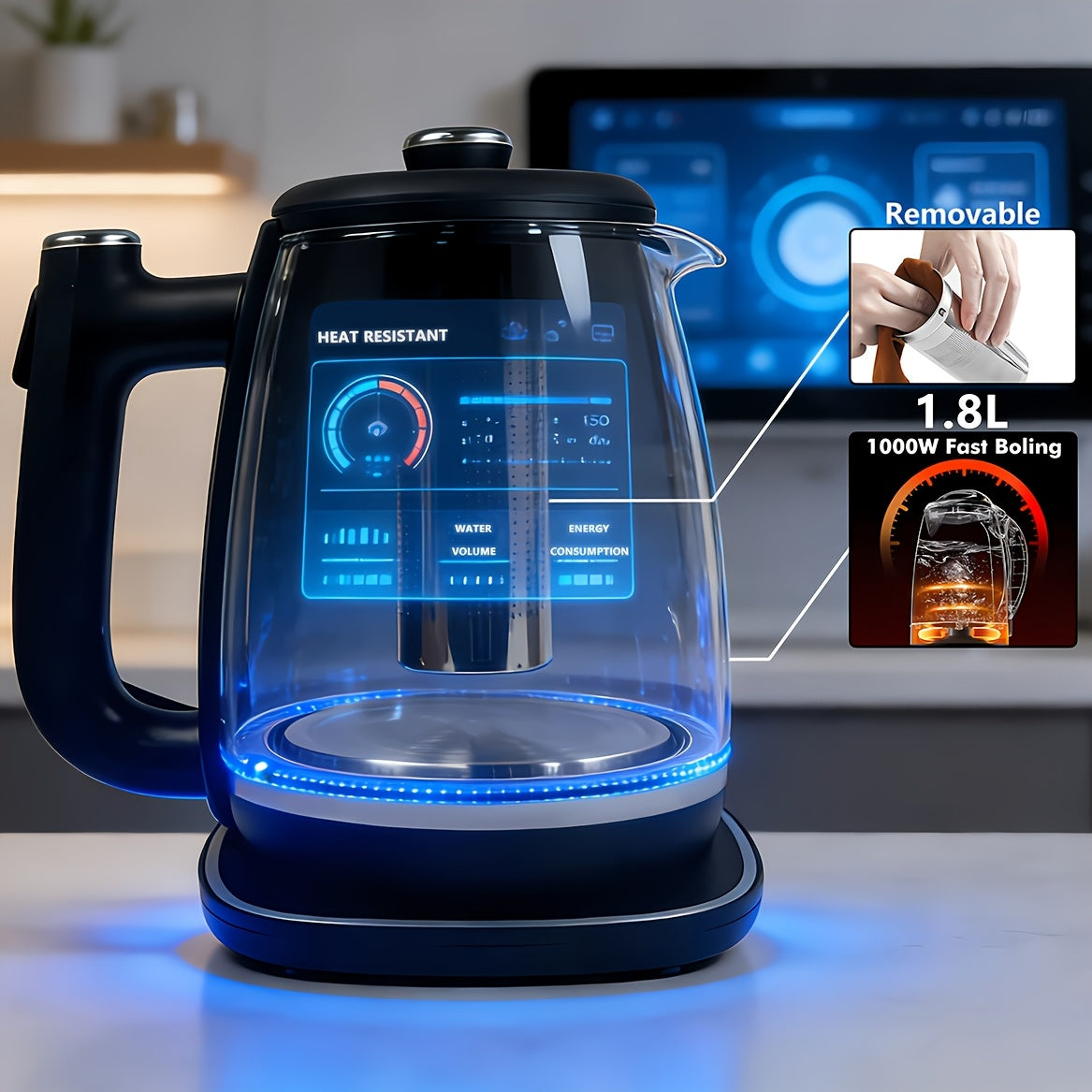 1.8L Stainless Steel Electric Kettle – Fast Heating, Auto Shut-Off, Boil-Dry Protection, Removable Filter & 360° Swivel Base – For Tea, Coffee & Baby Milk Powder