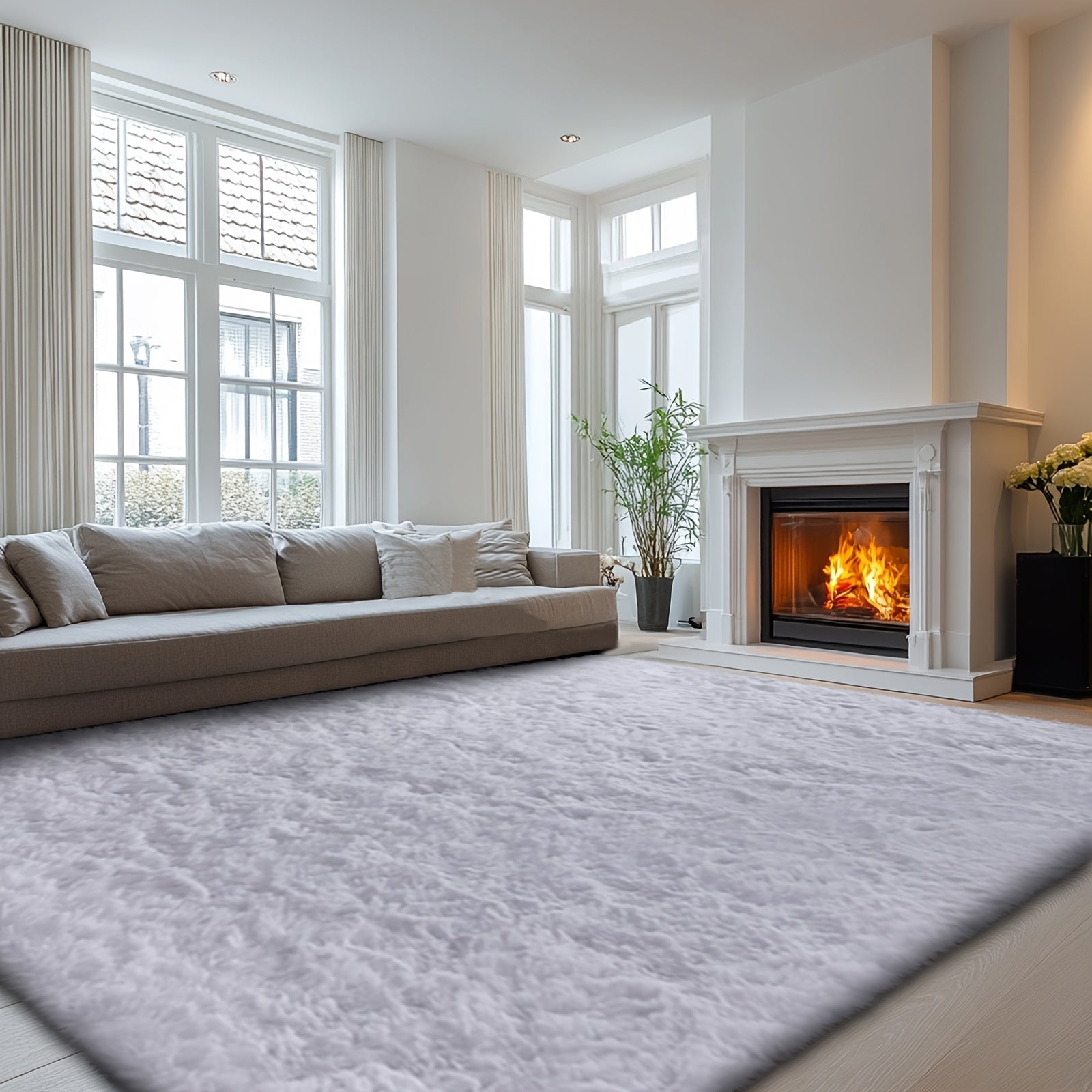 Fluffy Soft Area Rug – Luxury Non-Slip Indoor Carpet for Living Room, Bedroom & Home Decoration, Ultra-Plush Floor Rug, 7 Colours & 5 Sizes, Tie-Dye Black White Navy Blue Grey