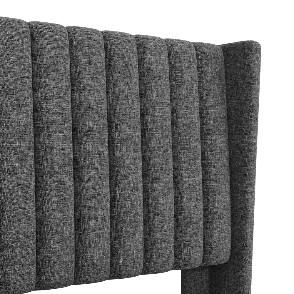 ALDEN DESIGN Bed Frame, Upholstered Bed Frame with Wing Side, Fabric Upholstered Bed with Headboard, Platform Bed Frame with Channel Tufted Headboard, Mattress Foundation with Wood Slat Support, No Box Spring Needed,King/Queen/Full, Ivory/Dark Gray/Black/