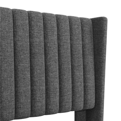Upholstered Platform Bed Frame with Channel Tufted Headboard and Wing Side - Fabric Bed No Box Spring Needed, Wood Slat Support, 800 lb Capacity, King Queen Full, Ivory Dark Gray Black Canada