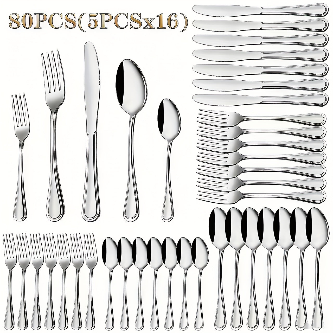 Stainless Steel Cutlery Set Multi-Size 20-120pcs – Mirror Polished Flatware for Home Kitchen Restaurant Hotel, Dishwasher Safe, Perfect for Weddings & Gifts