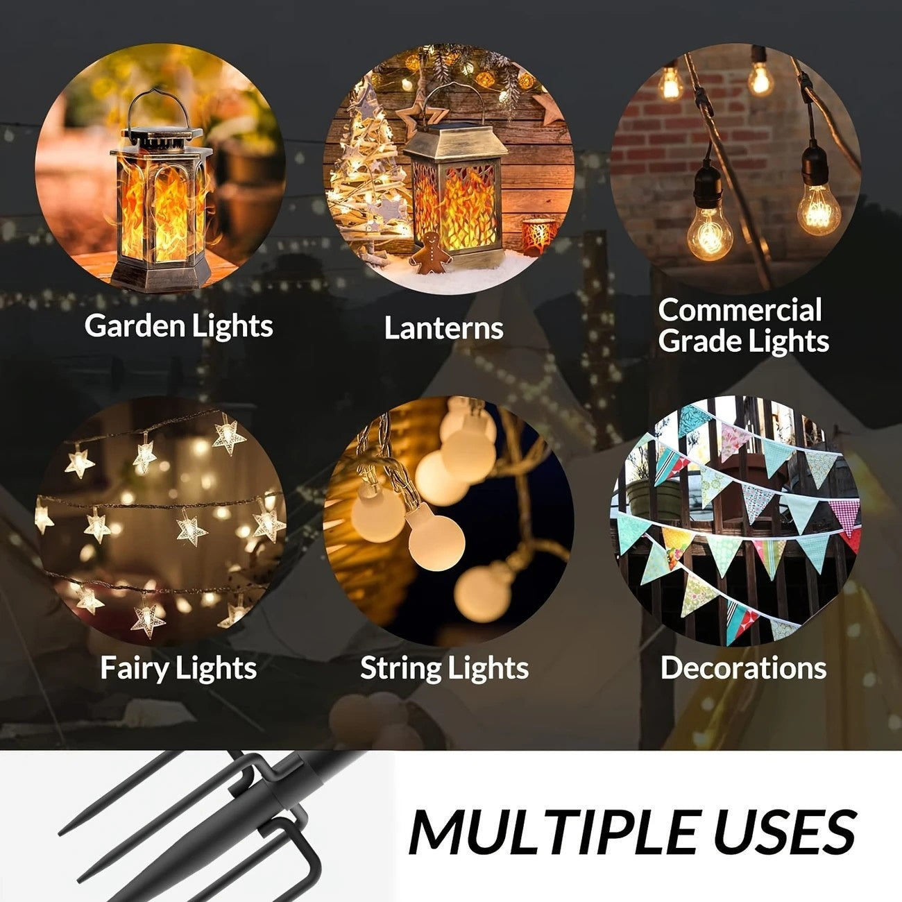 String Light Poles for Outside Thickened Metal Hanger Pole with Fork - Outdoor Lighting Post for Patio, Garden, Backyard, Yard & Front Porch Decor, 2, 4, 6 or 8 Pack