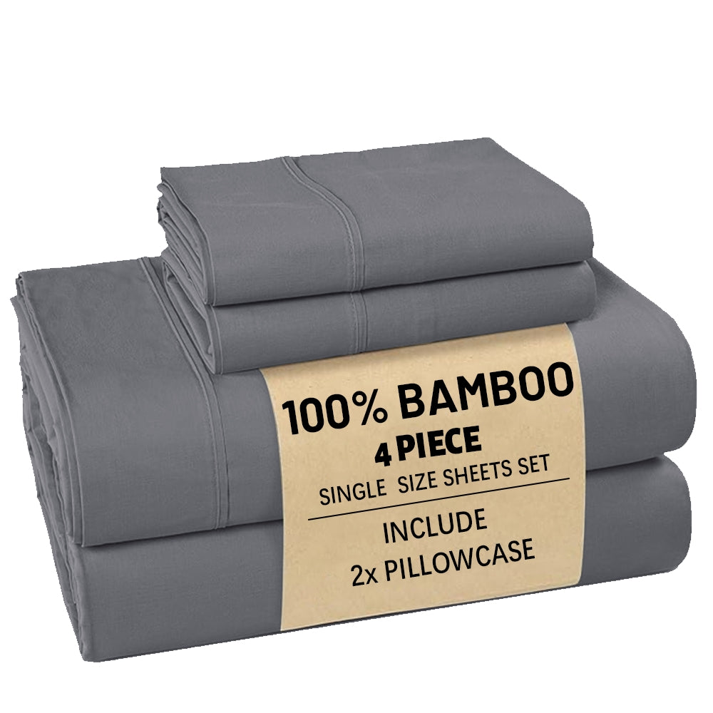 Bamboo Bed Sheet Set 3/4pcs – Soft Breathable Deep Pocket Sheets for Hot Sleepers, Durable Stitching, Twin Full Queen King, 11 Colours Including Assorted
