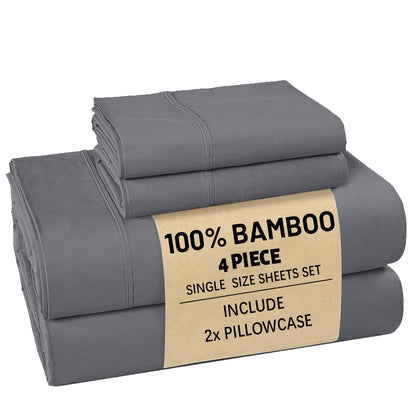 Bamboo Bed Sheet Set 3/4pcs – Soft Breathable Deep Pocket Sheets for Hot Sleepers, Durable Stitching, Twin Full Queen King, 11 Colours Including Assorted