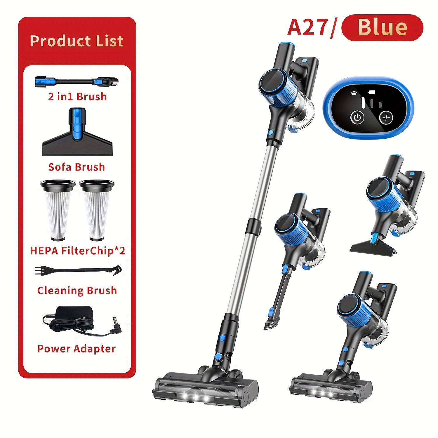 8-in-1 Cordless Stick Vacuum with 3 Suction Modes & Anti-Tangle – Lightweight LED Display Vacuum Cleaner for Hard Floor, Carpet & Pet Hair, Pink Red Blue | ShopVora CA