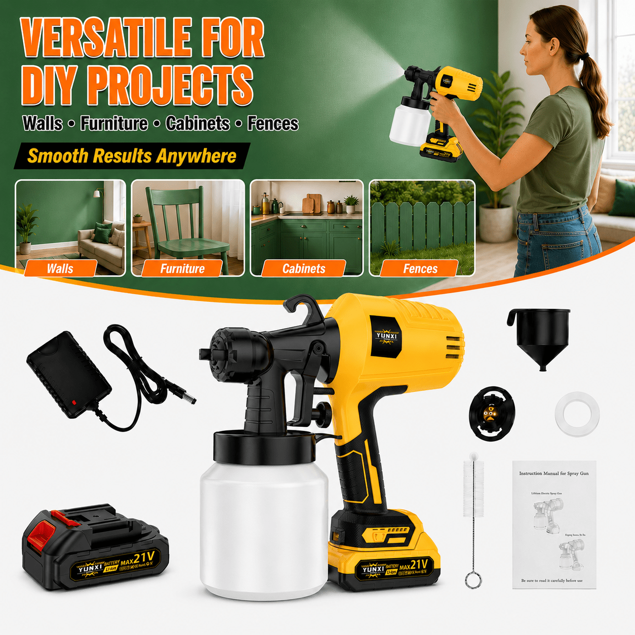 Cordless Paint Sprayer with Rechargeable Battery - High Pressure Electric Spray Gun for Easy and Efficient Painting of Furniture, Cabinets, Fences, Walls, and Doors - Ideal for Home Decoration and DIY Renovation Projects, Simplifies Cleaning Process