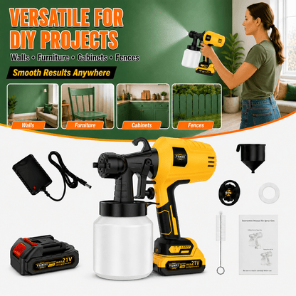 Cordless Paint Sprayer with Rechargeable Battery, High-Pressure Electric Spray Gun for Furniture, Cabinets, Fences, Walls & Doors, Variable Flow DIY Paint Sprayer for Home Renovation