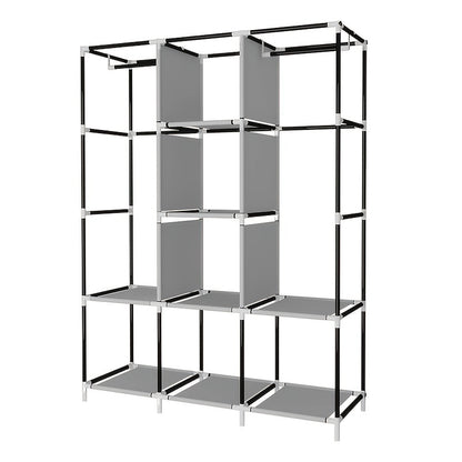 Curtain Portable Wardrobe Closet with 2-6 Shelves, 2 Hanging Areas & 4 Side Pockets – Non-Woven Dustproof Clothes Storage Organizer, Large & Small Sizes, Bedroom & Apartment