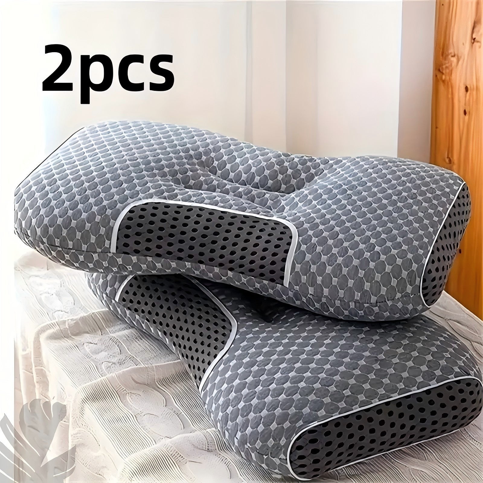 Knitted Ergonomic Pillow 1100G Filling – 9-Hour Neck Support, Hypoallergenic Removable Washable Cover, Breathable Moisture-Wicking | Bedroom Decorative Cushion for All Seasons | 1pc & 2pc | White & Grey | ShopVora CA
