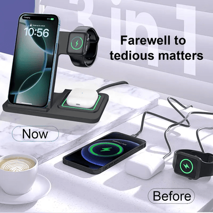 Foldable 3-in-1 Wireless Charging Station Neohost for iPhone 17 16 15 Pro Max 13 12 11 & Apple Watch Series 2-10 Ultra - Compact Fast Wireless Charger, Perfect Father's Day & Mother's Day Gift
